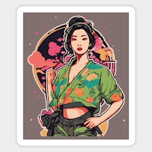 Blossom Petal Green Floral Kimono Beauty Woman Magnet